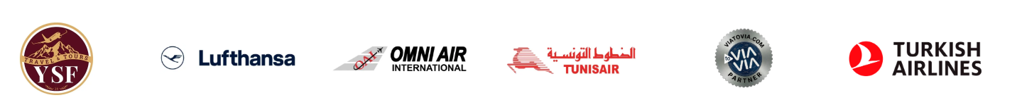 YSF Travel Tours, Lufthansa, Omni Air International, Tunisair, ViaVia, Turkish Airlines